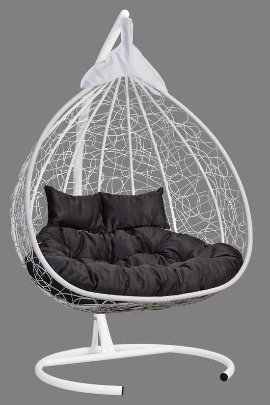 Фото №4 Подвесное двухместное кресло-кокон FISHT белый + каркас