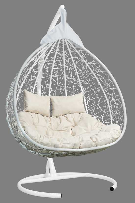 Фото №9 Подвесное двухместное кресло-кокон FISHT белый + каркас