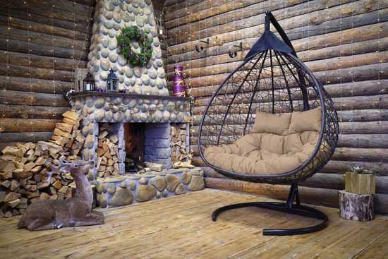 Фото №16 Подвесное двухместное кресло-кокон FISHT коричневый + каркас
