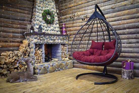 Фото №15 Подвесное двухместное кресло-кокон FISHT коричневый + каркас