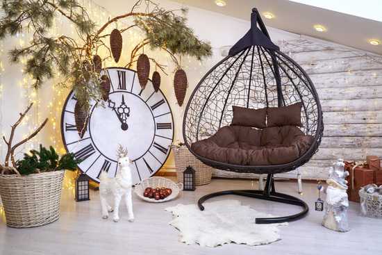 Фото №19 Подвесное двухместное кресло-кокон FISHT коричневый + каркас