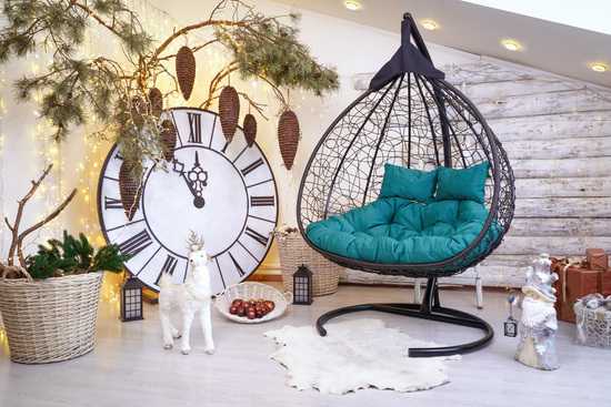 Фото №10 Подвесное двухместное кресло-кокон FISHT коричневое + каркас