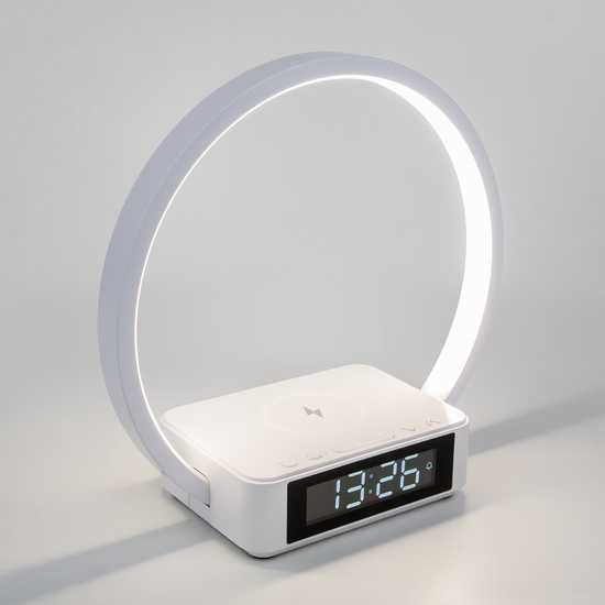 Фото №2 Светодиодная настольная лампа с беспроводной зарядкой и будильником 80505/1 белый