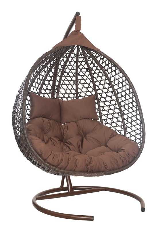 Фото №13 Подвесное двухместное кресло-кокон ФИДЖИ коричневый + каркас
