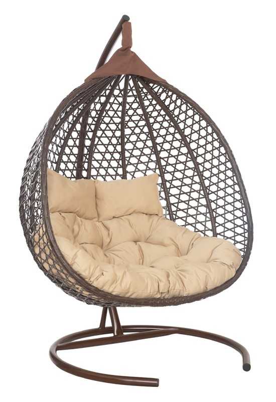 Фото №22 Подвесное двухместное кресло-кокон ФИДЖИ коричневый + каркас