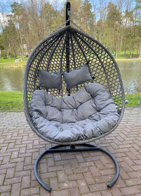 Фото №36 Подвесное двухместное кресло-кокон ФИДЖИ серый + каркас
