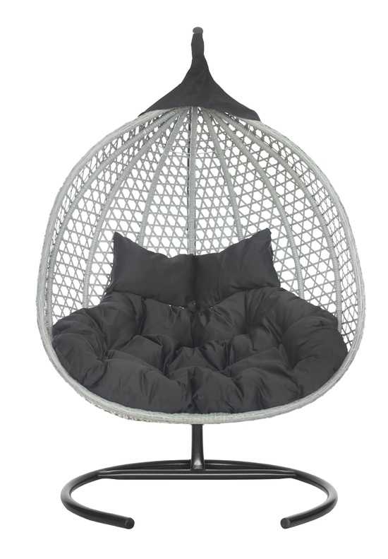 Фото №15 Подвесное двухместное кресло-кокон ФИДЖИ серый + каркас