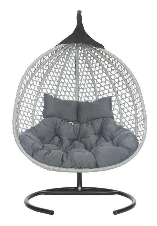 Фото №17 Подвесное двухместное кресло-кокон ФИДЖИ серый + каркас