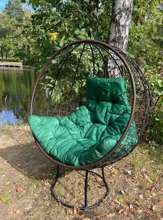 Кресло-кокон КРУГЛОЕ стоячее (зеленая подушка)