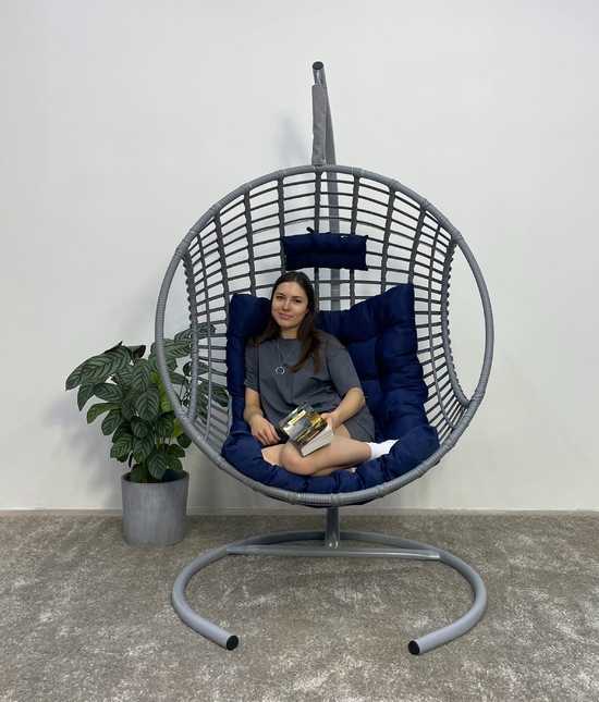 Фото №3 Подвесное кресло-кокон FLATA серый + каркас