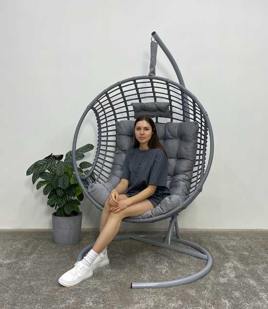 Фото №5 Подвесное кресло-кокон FLATA серый + каркас