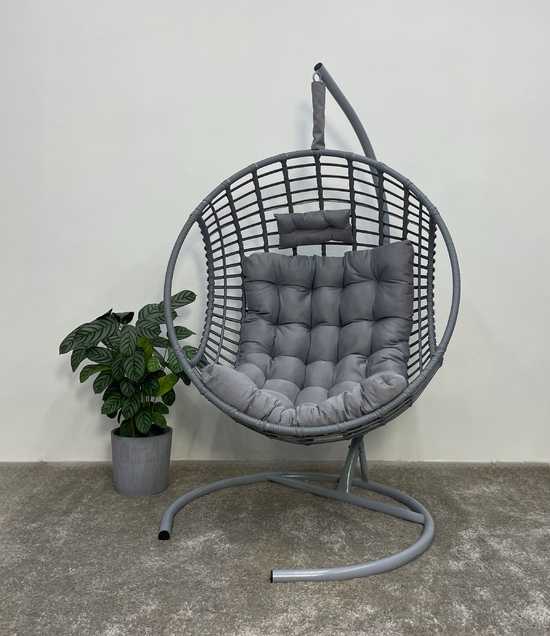 Фото №6 Подвесное кресло-кокон FLATA серый + каркас