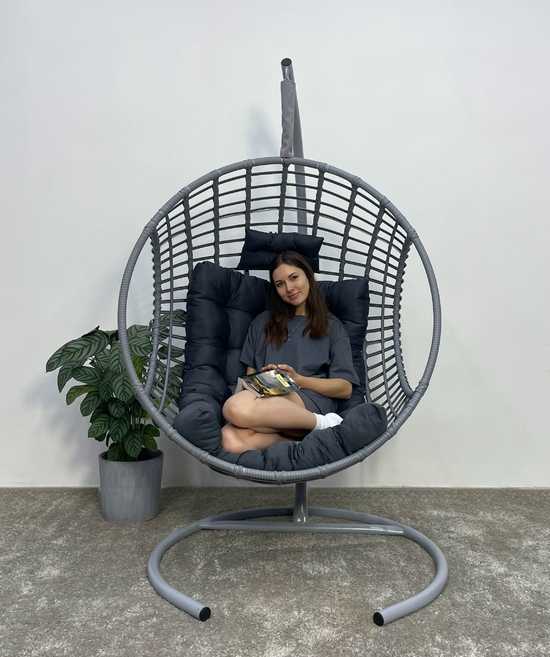 Фото №7 Подвесное кресло-кокон FLATA серый + каркас