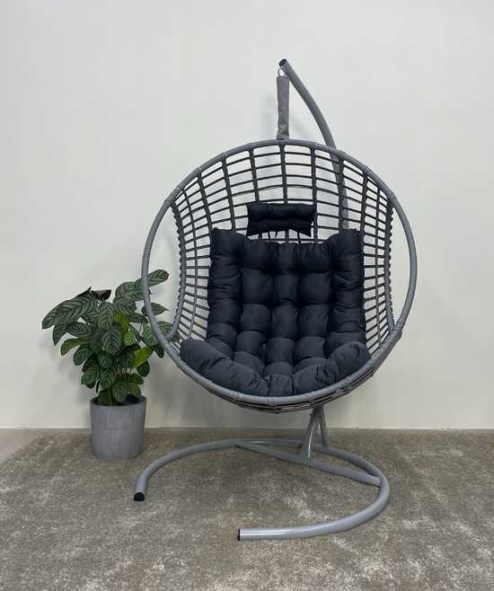 Фото №9 Подвесное кресло-кокон FLATA серый + каркас