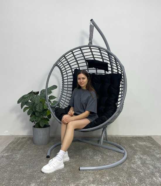Фото №10 Подвесное кресло-кокон FLATA серый + каркас