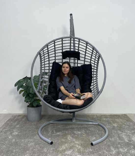 Фото №11 Подвесное кресло-кокон FLATA серый + каркас