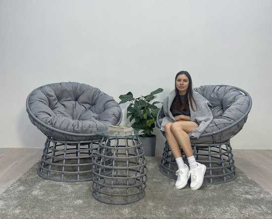 Фото №2 Комплект кофейный со столиком FLATA (2 кресла + столик) серый