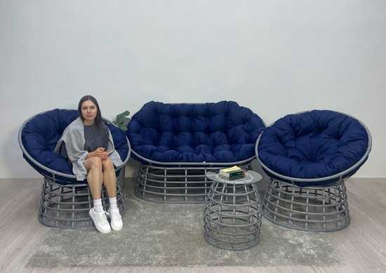 Фото №2 Комплект для отдыха FLATA (диван + 2 кресла + столик) серый