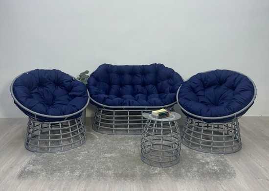 Фото №3 Комплект для отдыха FLATA (диван + 2 кресла + столик) серый