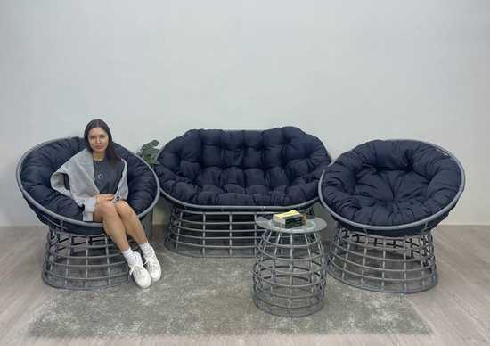 Фото №4 Комплект для отдыха FLATA (диван + 2 кресла + столик) серый
