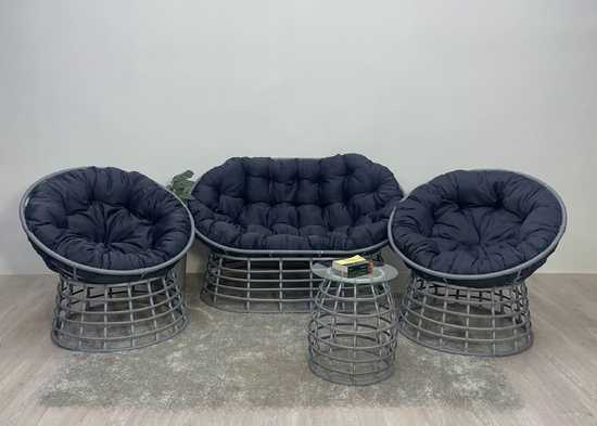 Фото №5 Комплект для отдыха FLATA (диван + 2 кресла + столик) серый