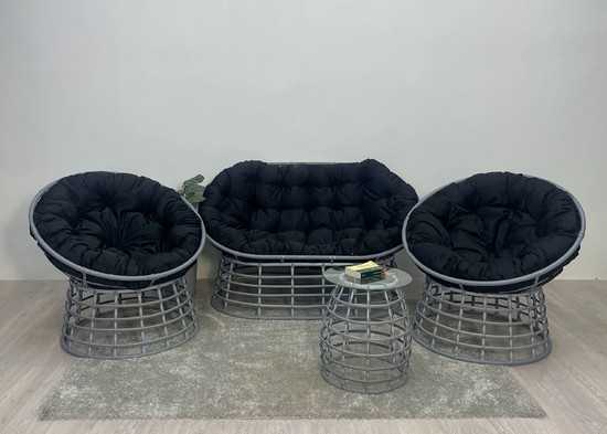 Фото №7 Комплект для отдыха FLATA (диван + 2 кресла + столик) серый