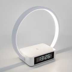 фото Светодиодная настольная лампа с беспроводной зарядкой и будильником 80505/1 белый